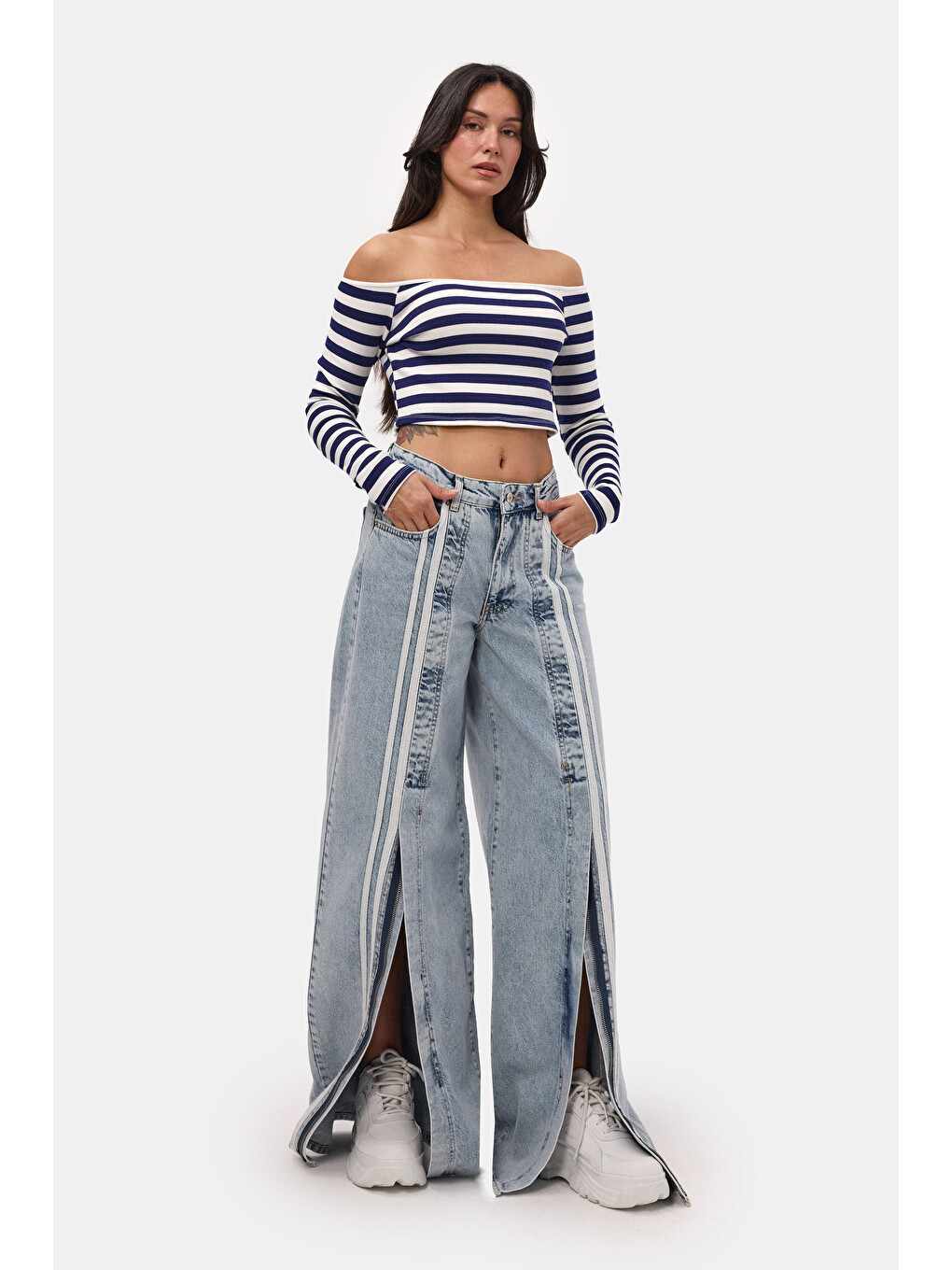 Mavi Kadın Jean Rengi 3s6-27 Palazzo Fit Şerit Detaylı Tasarım Denim Jean-3