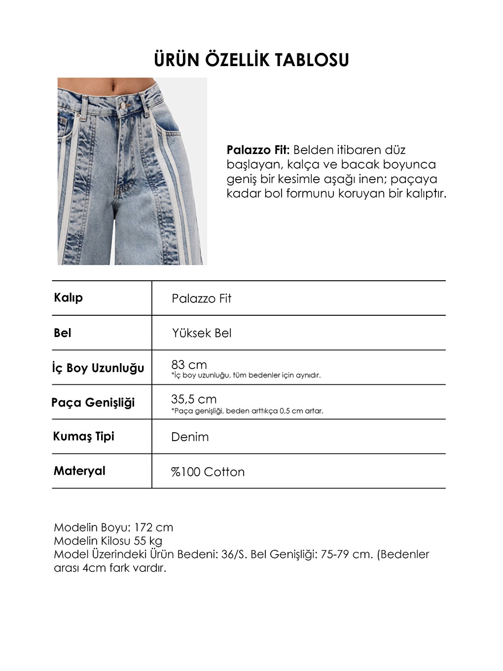 Mavi Kadın Jean Rengi 3s6-27 Palazzo Fit Şerit Detaylı Tasarım Denim Jean-5