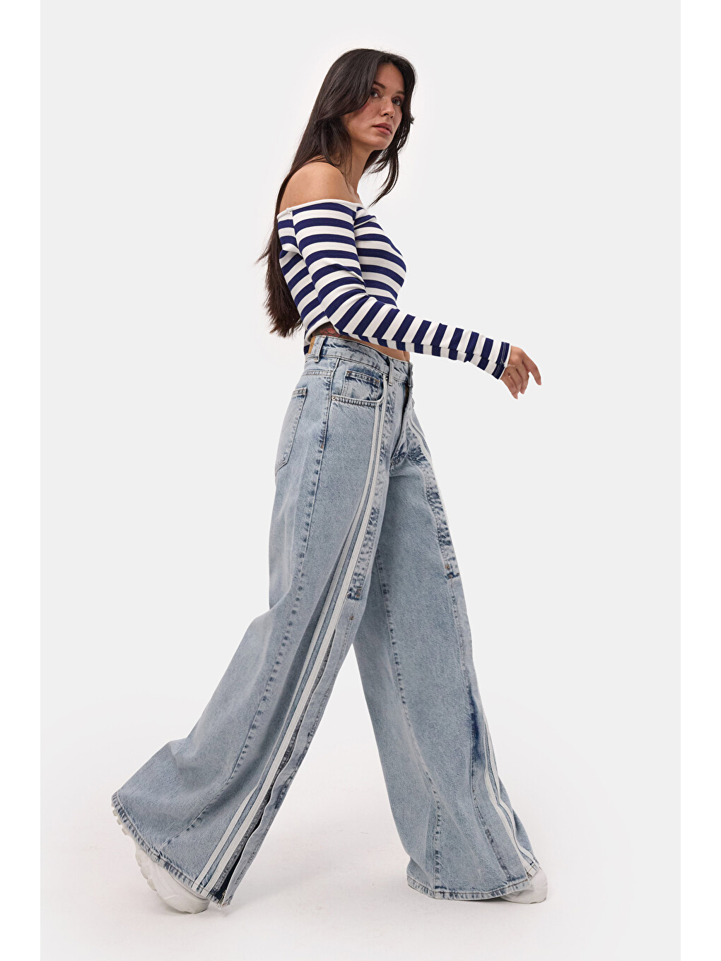 Mavi Kadın Jean Rengi 3s6-27 Palazzo Fit Şerit Detaylı Tasarım Denim Jean-6