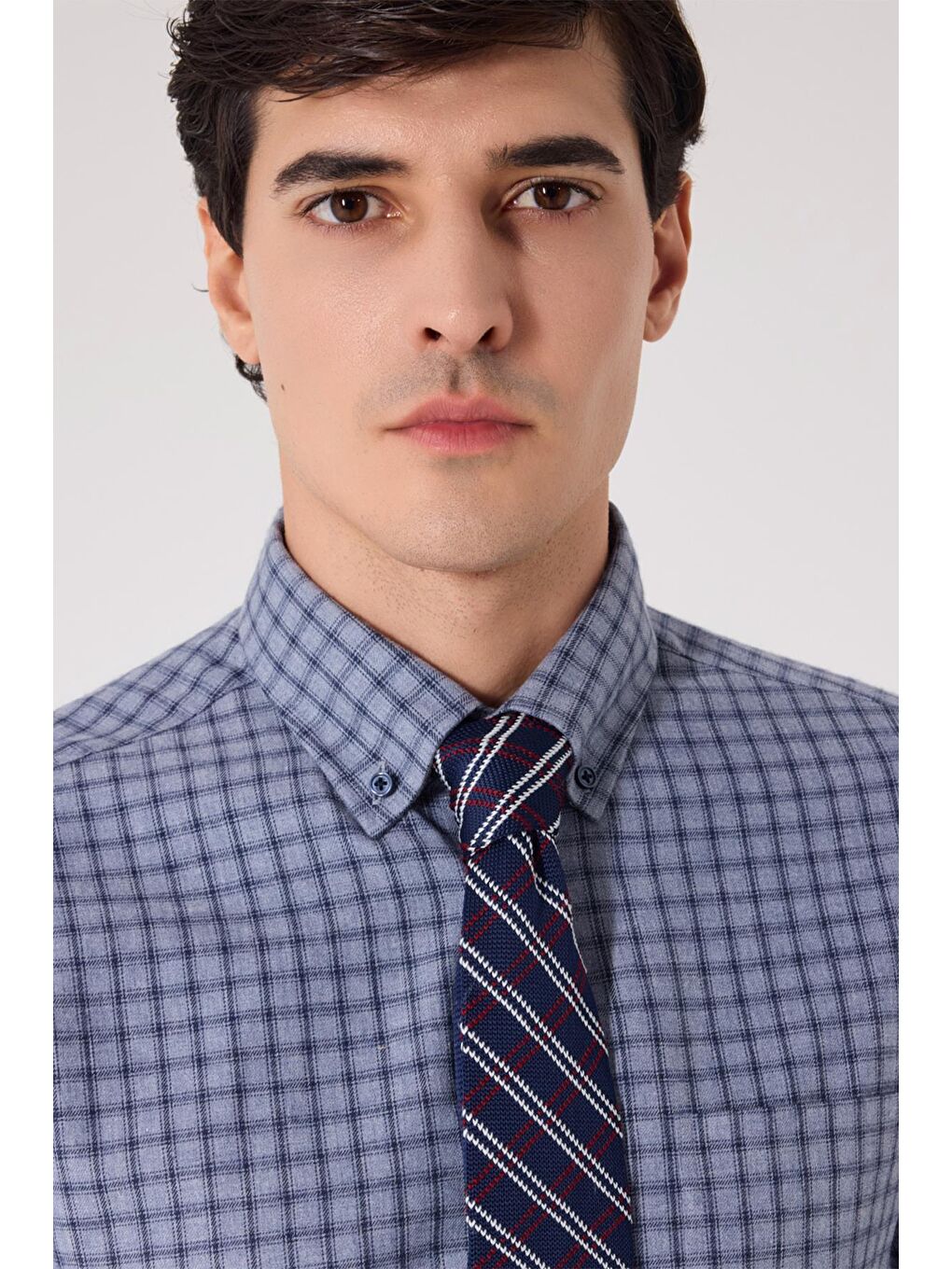 Gri Regular Fit %100 Pamuk Düğmeli Yaka Erkek Gömlek-1