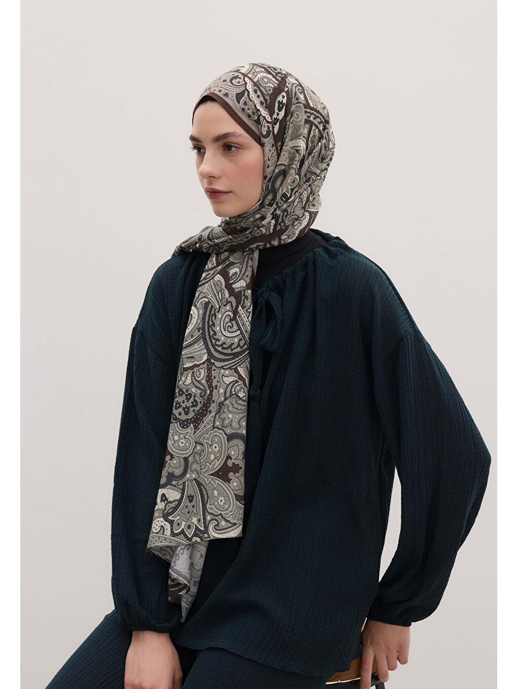 Kahverengi Sıara Desen Şal Kahve-1