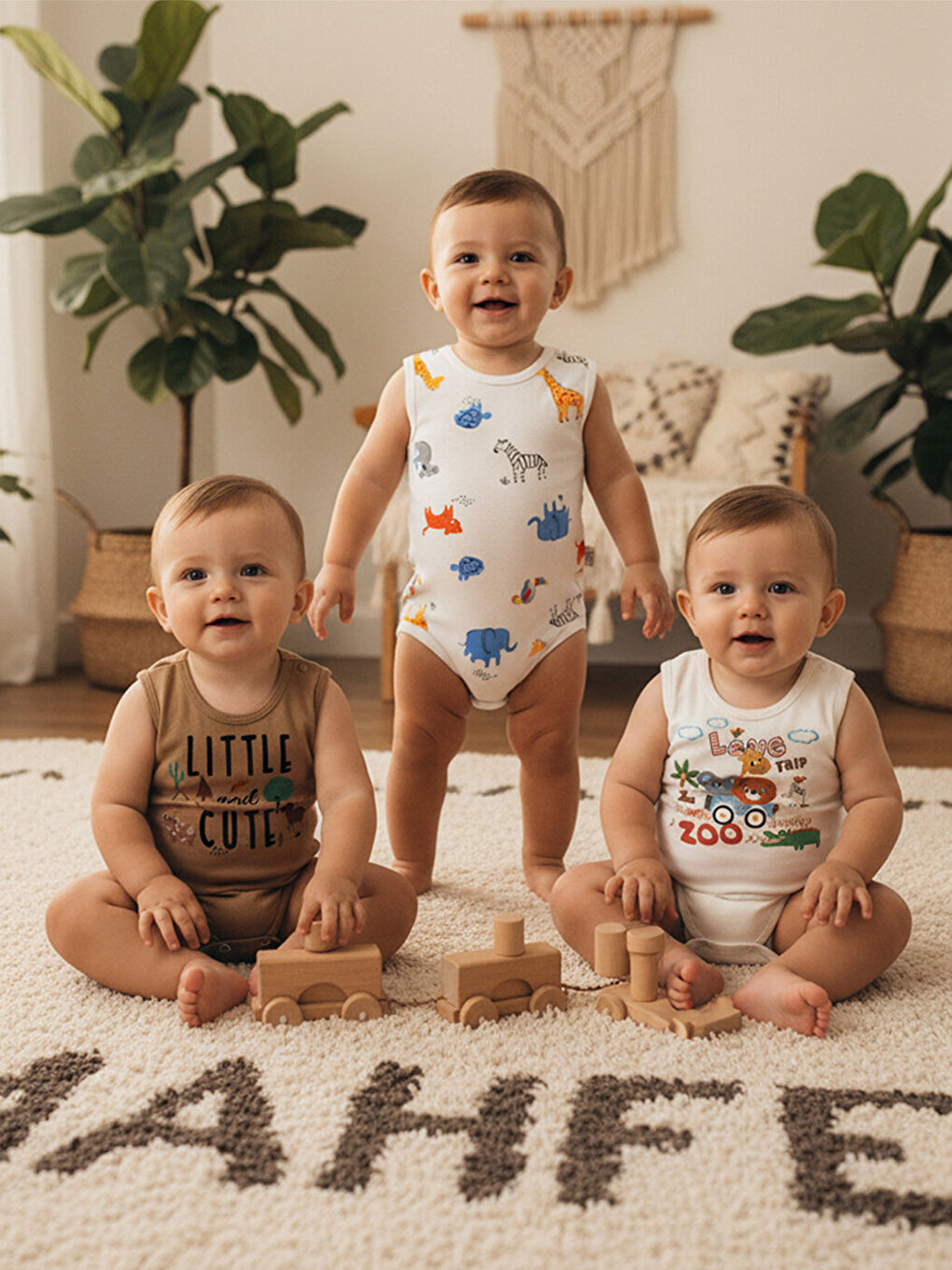 Gri %100 Pamuklu 3'lü Atlet Çıtçıtlı Bebek Body Zıbın 146-134-1