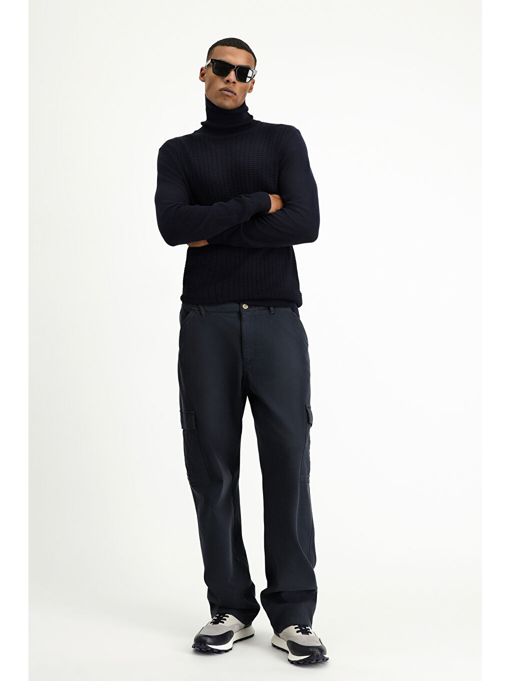 Siyah Regular Fit Elastanlı Beli Lastikli Kargo Pantolon-5