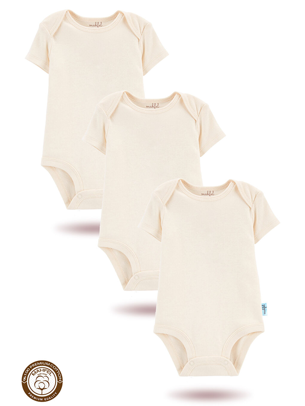 3 lü  Ekru  100 Pamuklu Organik Çıtçıtlı Bebek Body Zıbın