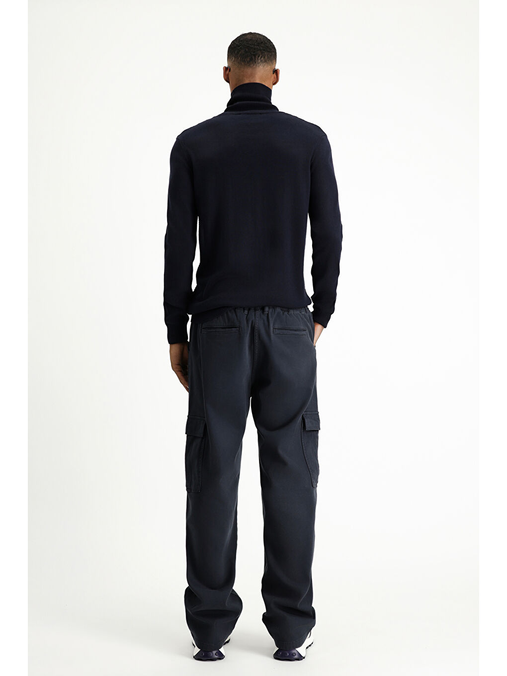 Siyah Regular Fit Elastanlı Beli Lastikli Kargo Pantolon-7