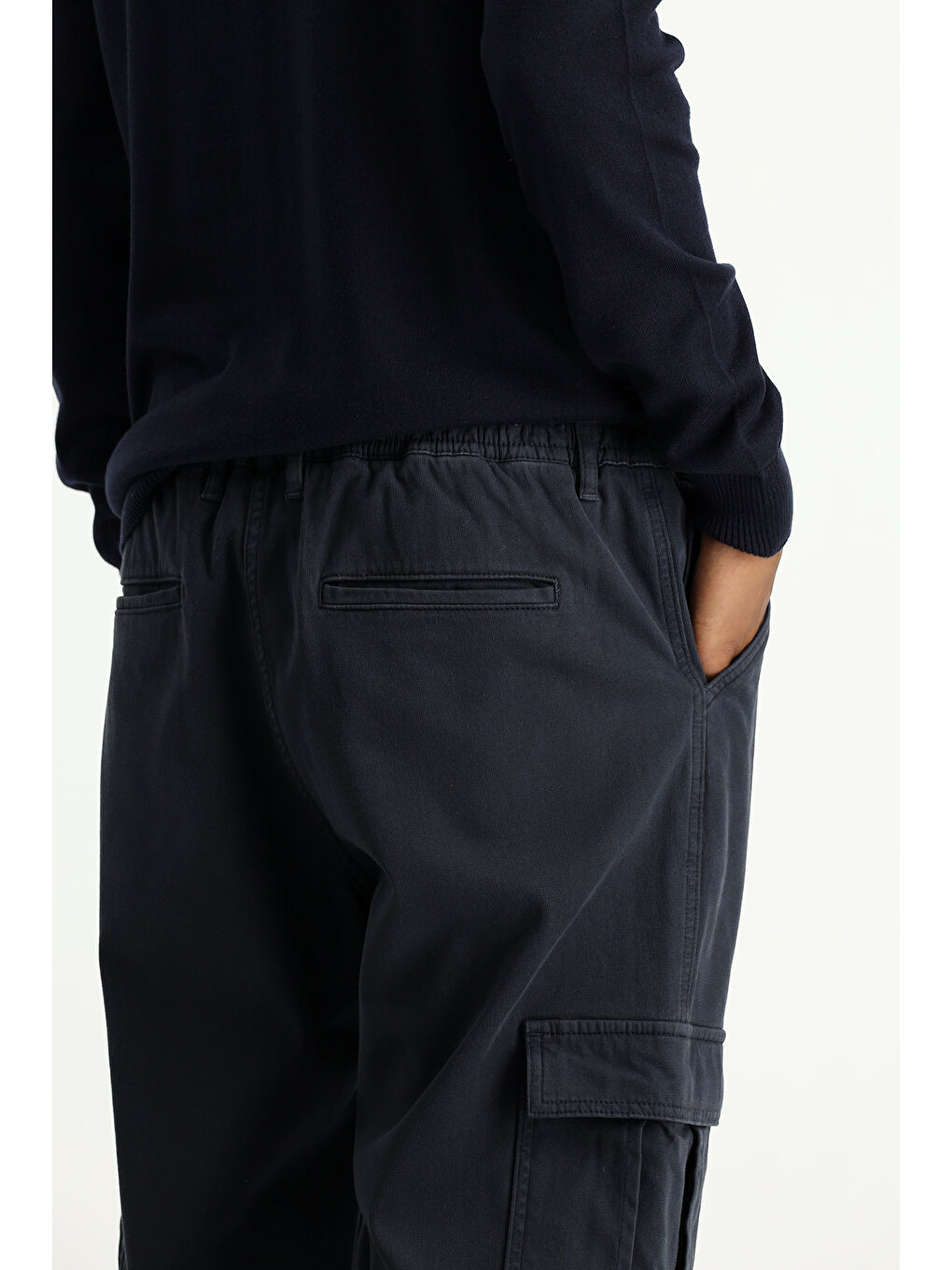 Siyah Regular Fit Elastanlı Beli Lastikli Kargo Pantolon-8