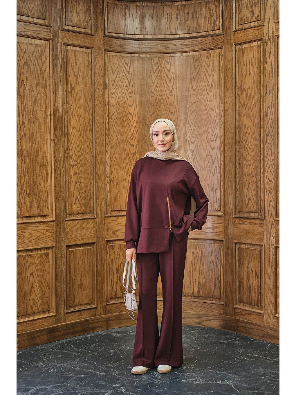 Kadın Fermuar Detay İkili Takım Bordo-2