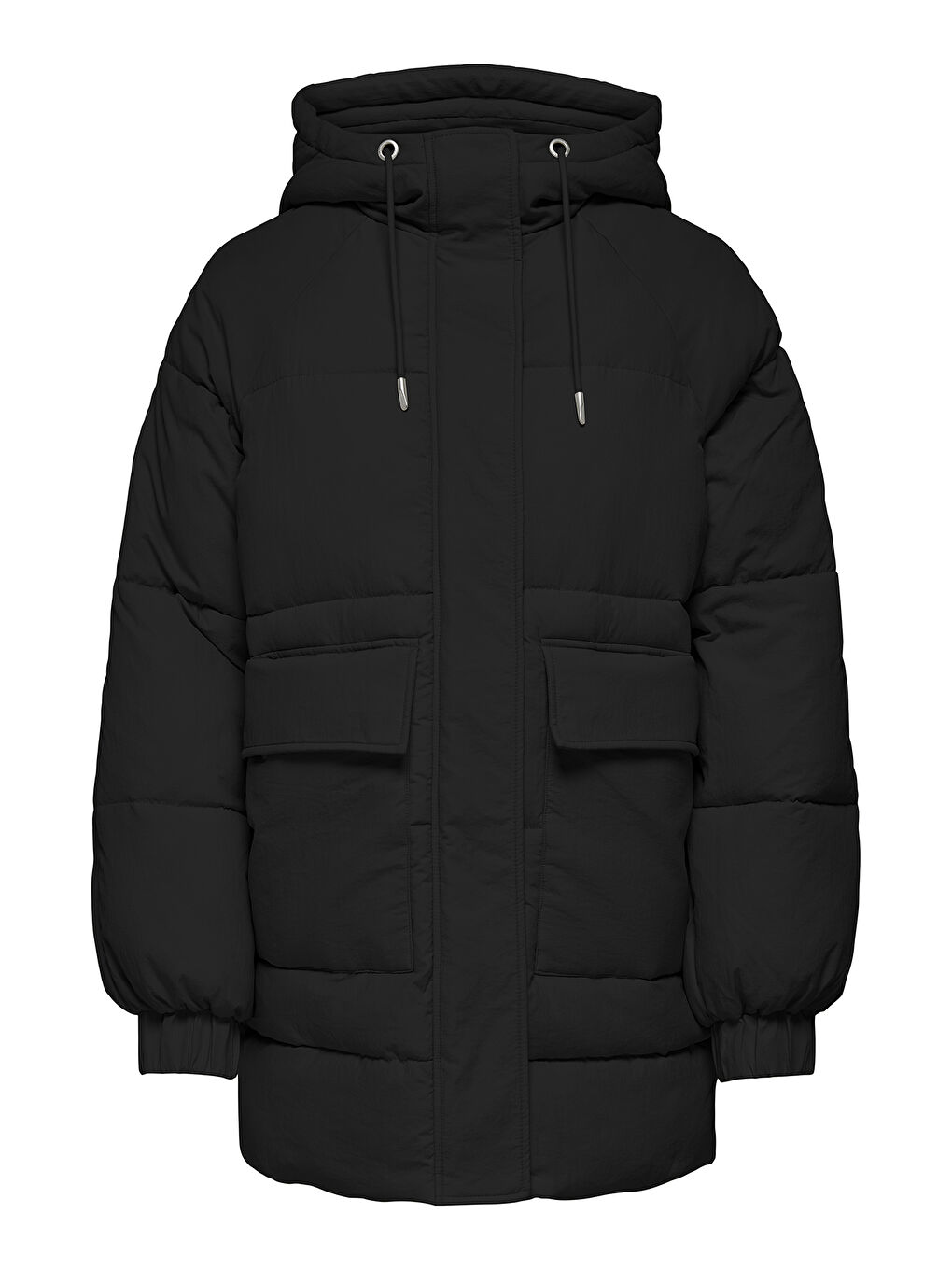 Siyah Onlfie Kapitoneli Regular Fit Kapüşonlu Rüzgar Geçirmez Mont 15321963-5
