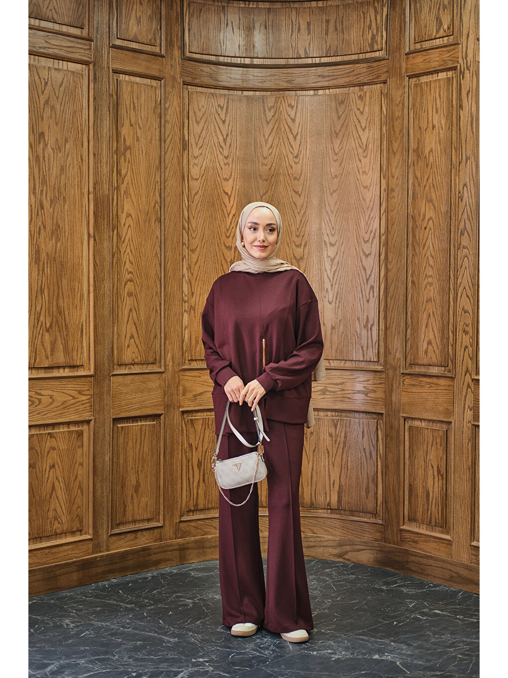 Kadın Fermuar Detay İkili Takım Bordo-3