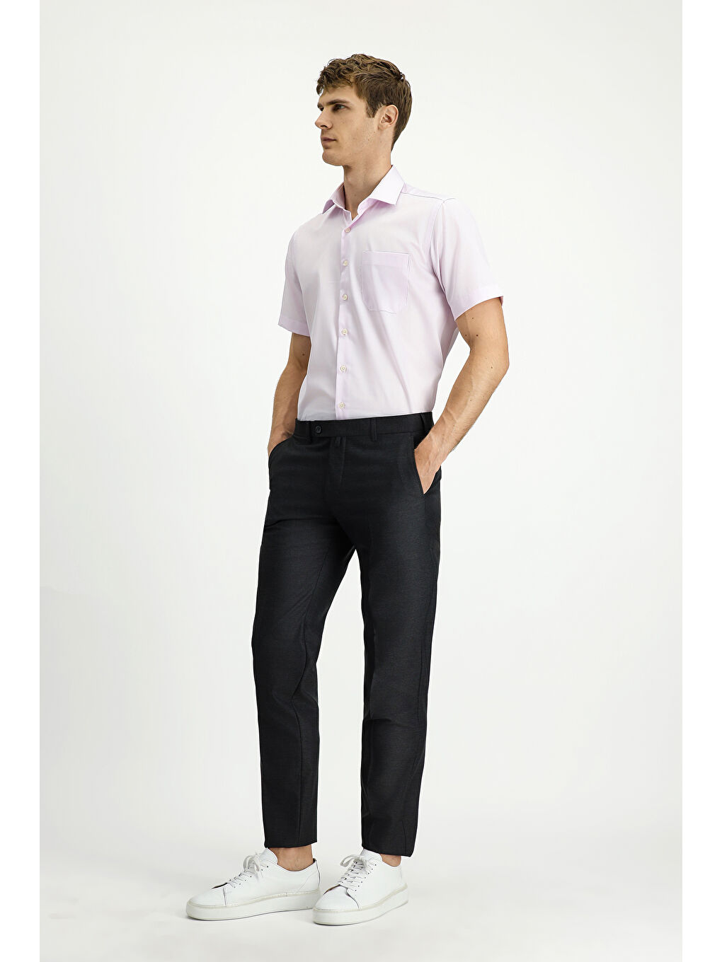 Gri Slim Fit Dar Kesim Yünlü Klasik Kumaş Pantolon-1