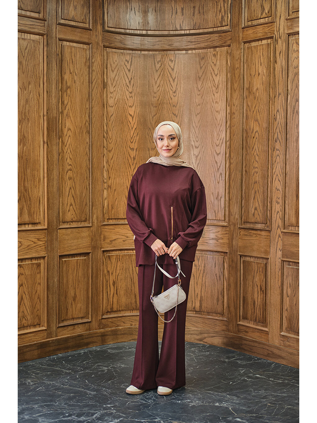 Kadın Fermuar Detay İkili Takım Bordo-4