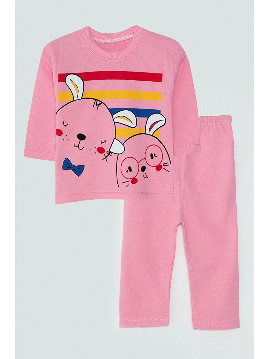 JackandRoy Pembe Karakter Baskılı Kız Bebek Pijama Takımı