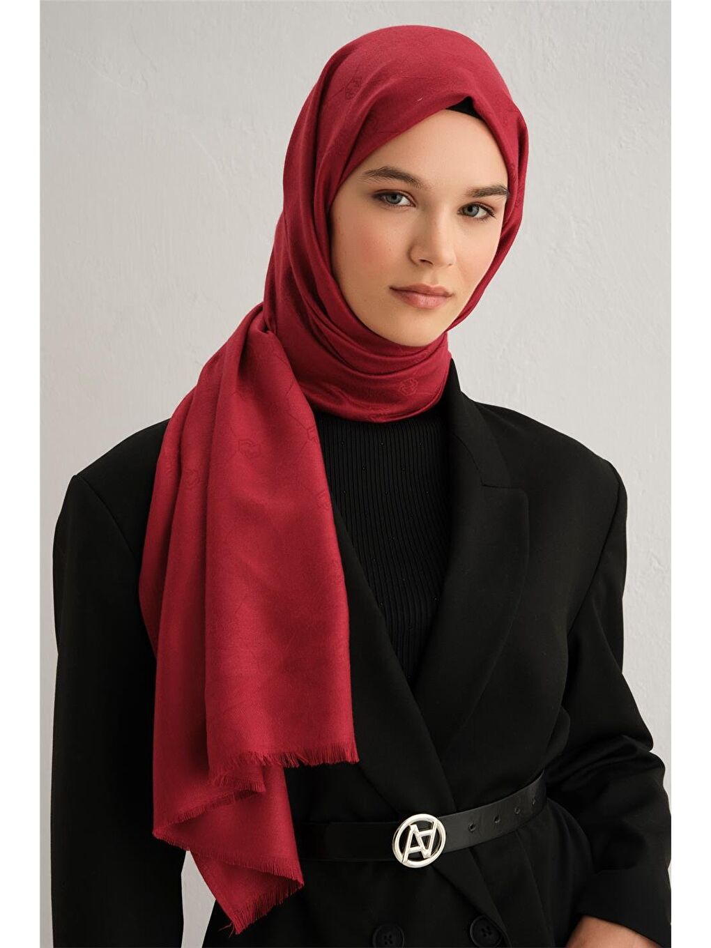 Kırmızı Orbit Desen Viscon Şal 04-1