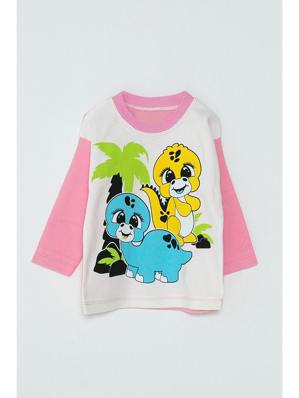 JackandRoy Pembe Dinozor Baskılı Kız Bebek Pijama Takımı - 1