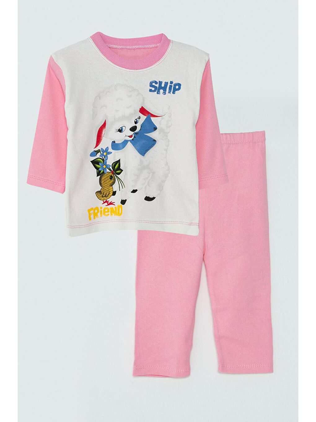 JackandRoy Pembe Kuzu Baskılı Kız Bebek Pijama Takımı