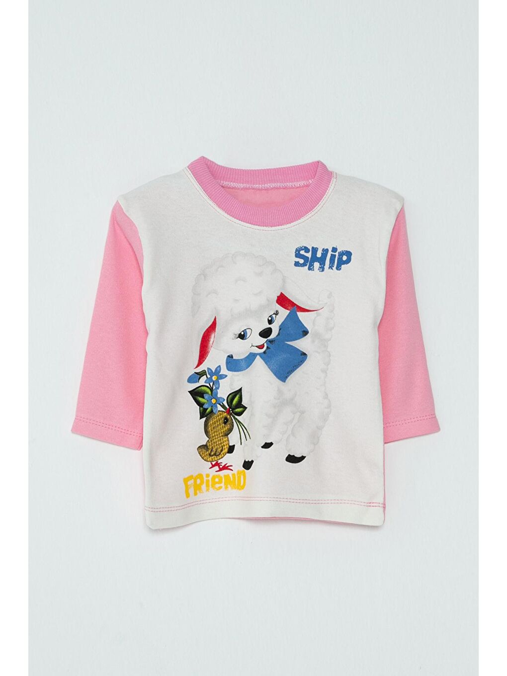 JackandRoy Pembe Kuzu Baskılı Kız Bebek Pijama Takımı - 1