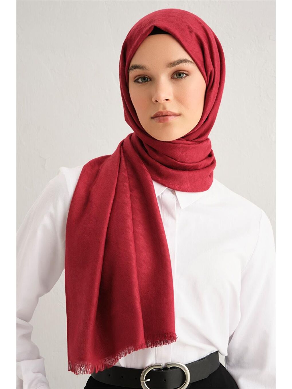 Kırmızı Viscon Kazayağı Desen Şal 04-1