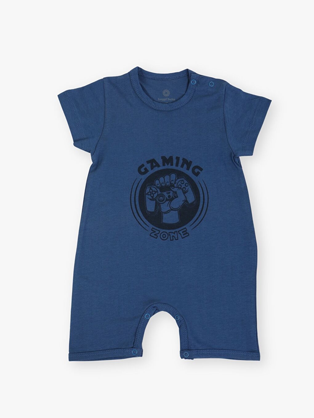 Lacivert Bisiklet Yaka Baskılı Erkek Bebek Kısa Tulum 2'li-1