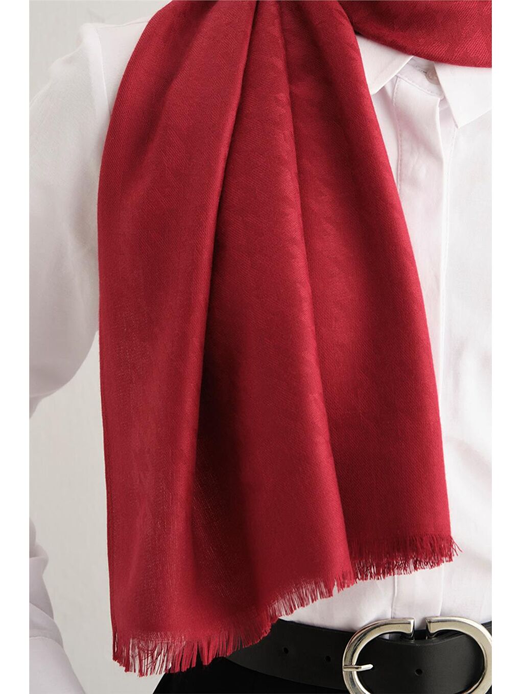 Kırmızı Viscon Kazayağı Desen Şal 04-2