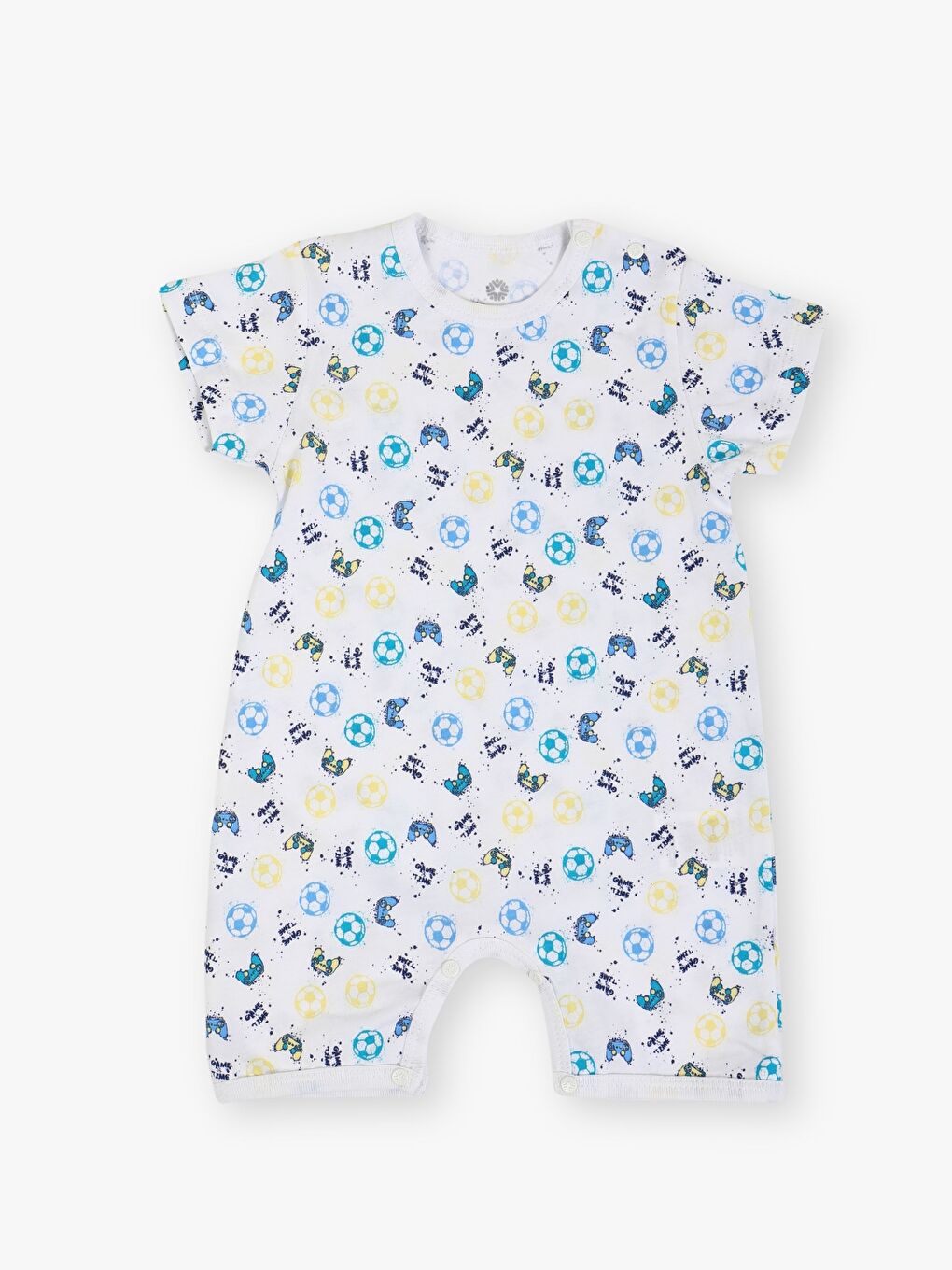 Lacivert Bisiklet Yaka Baskılı Erkek Bebek Kısa Tulum 2'li-2