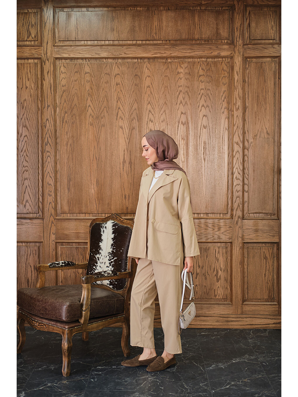 Kadın Ceketli Takım Bej-3