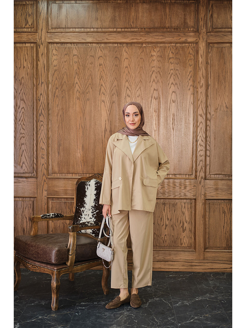 Kadın Ceketli Takım Bej-4