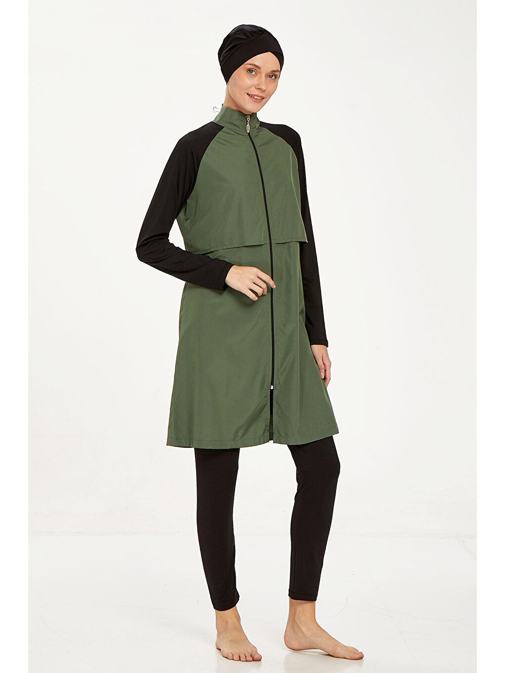 Reglan Kol Tam Kapalı Tesettür Mayo Debbıe 1405 Haki-1