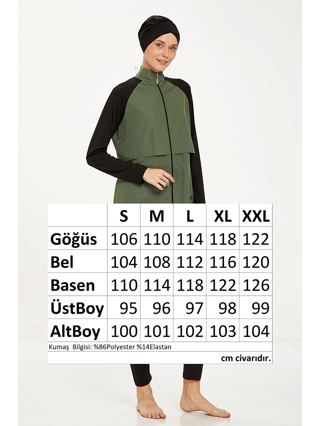 Reglan Kol Tam Kapalı Tesettür Mayo Debbıe 1405 Haki-2