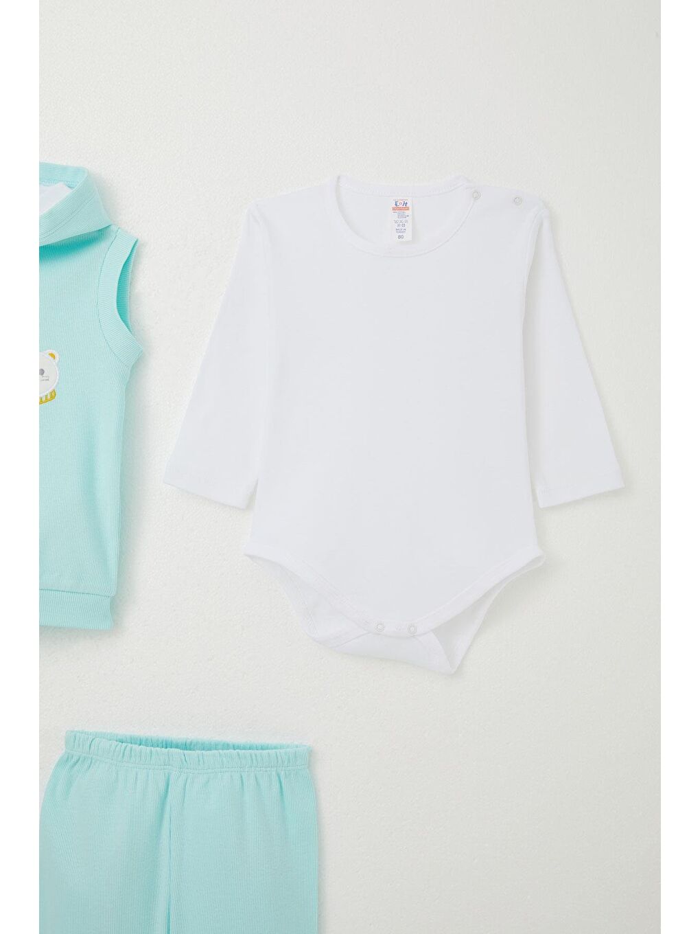 Erkek Bebek Zıbınlı 3 Lü Takım Sevimli Ayıcık Nakışlı Kapüşonlu Açık Mavi  4 Ay 1 Yaş-4