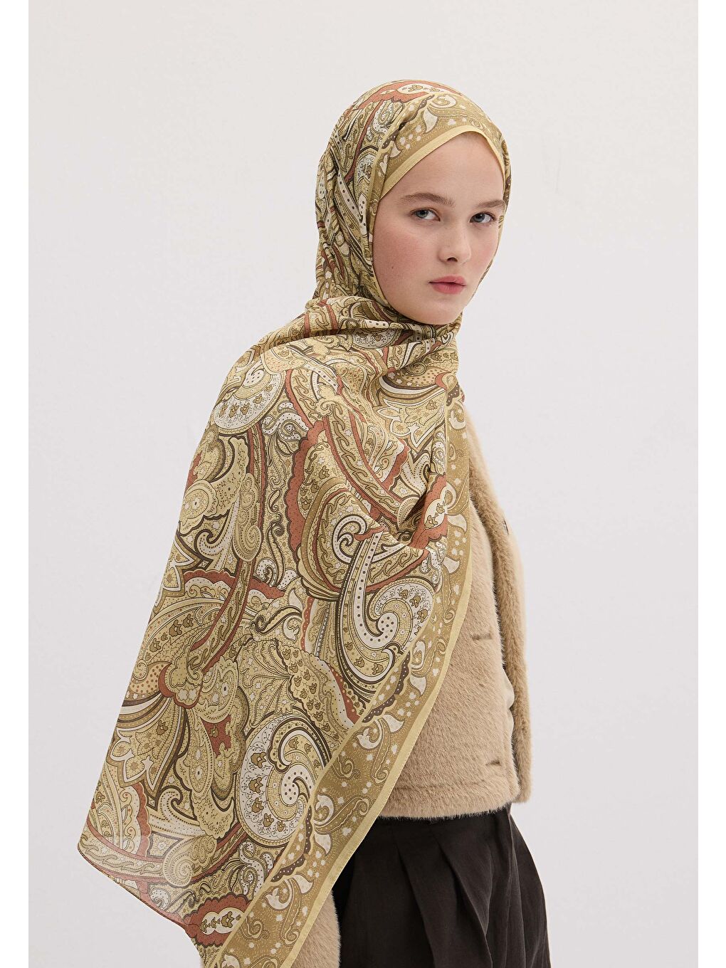 Sarı Sıara Desen Şal Tereyağı