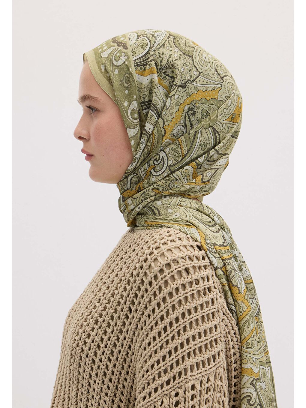 Sıara Desen Şal Zeytin Yeşili-1