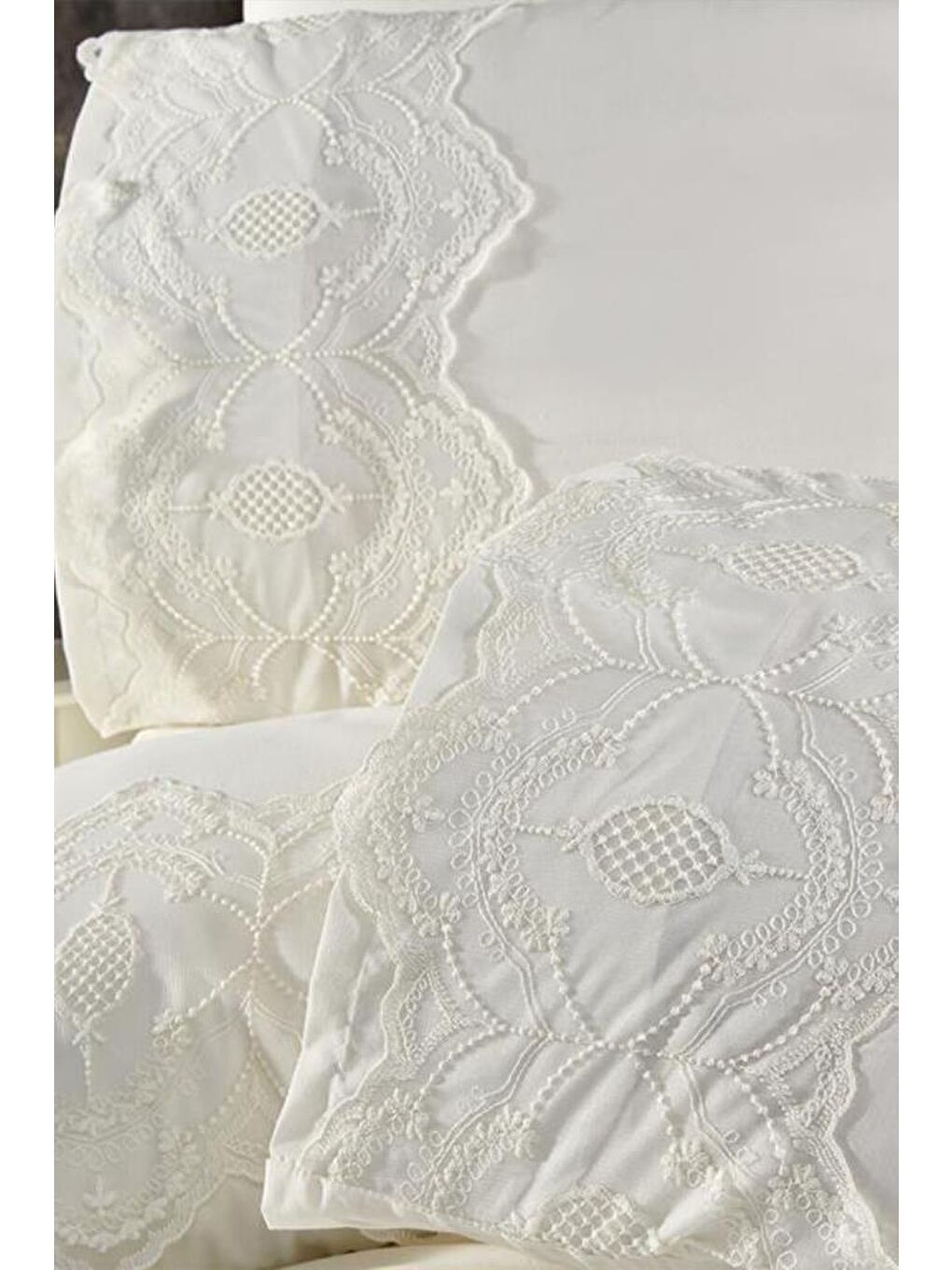 Ekru Fransız Dantelli Eslem Çeyizlik Nevresim Takımı Krem-1