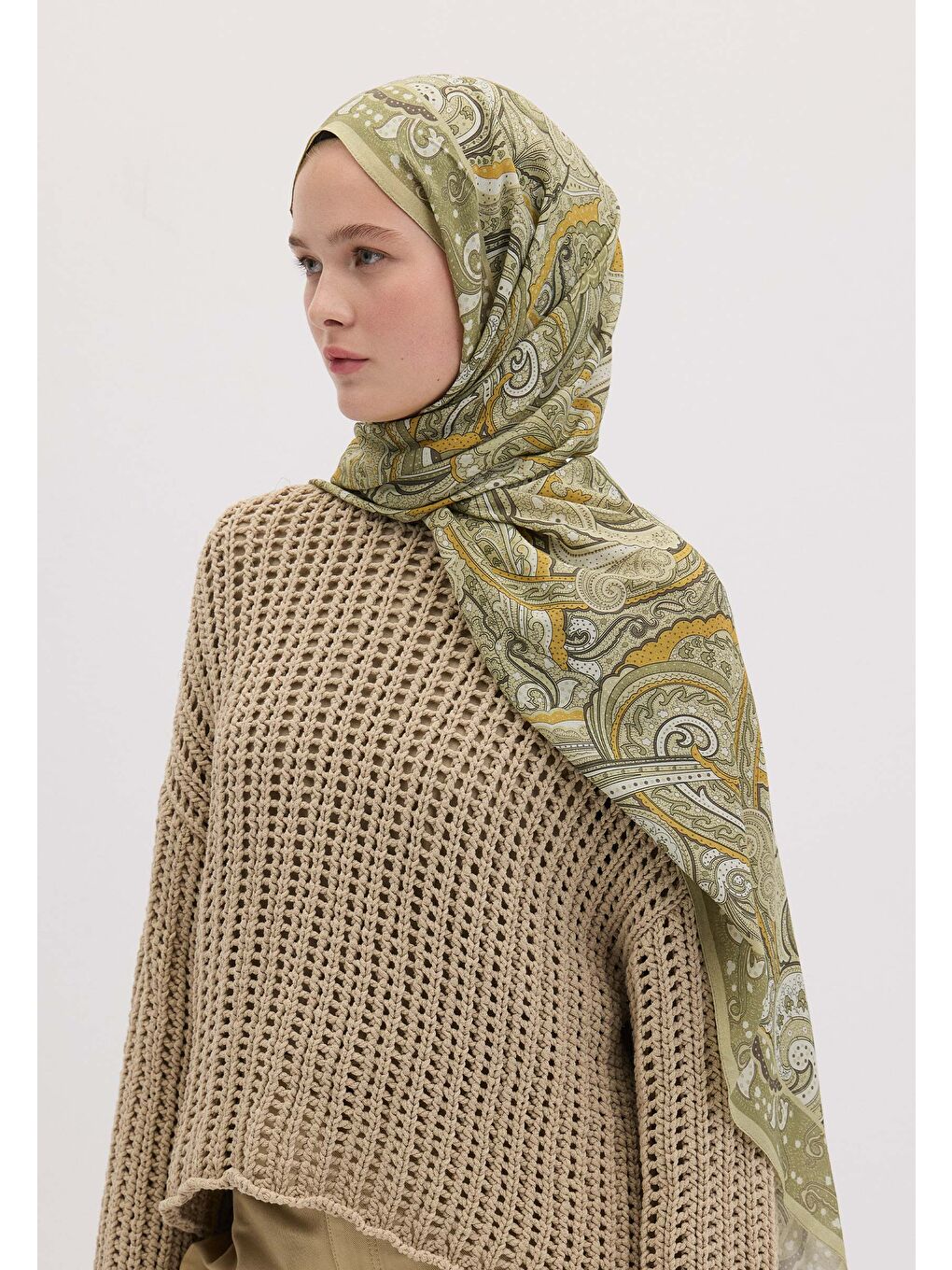 Sıara Desen Şal Zeytin Yeşili-2