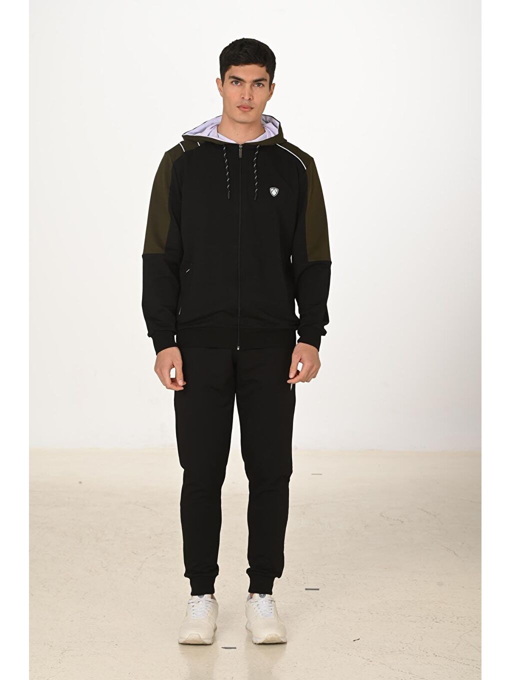 Erkek Pamuklu Tam Fermuarlı Kapüşonlu Eşofman Takımı Siyah 5282-S-2