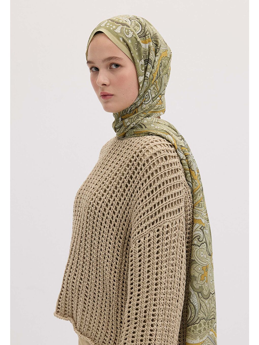 Sıara Desen Şal Zeytin Yeşili-3