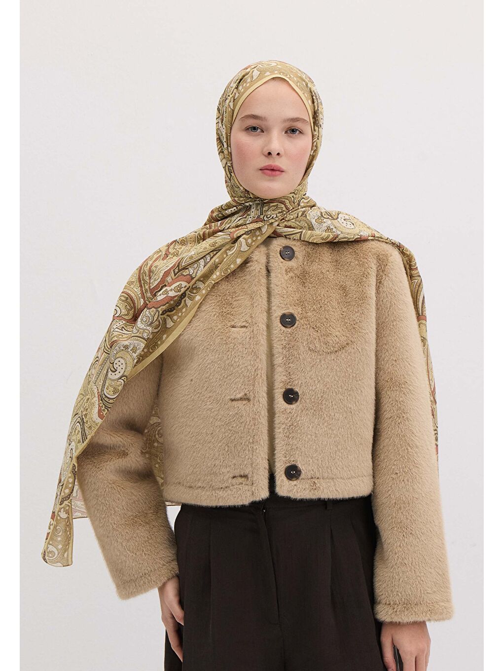 Sarı Sıara Desen Şal Tereyağı-1