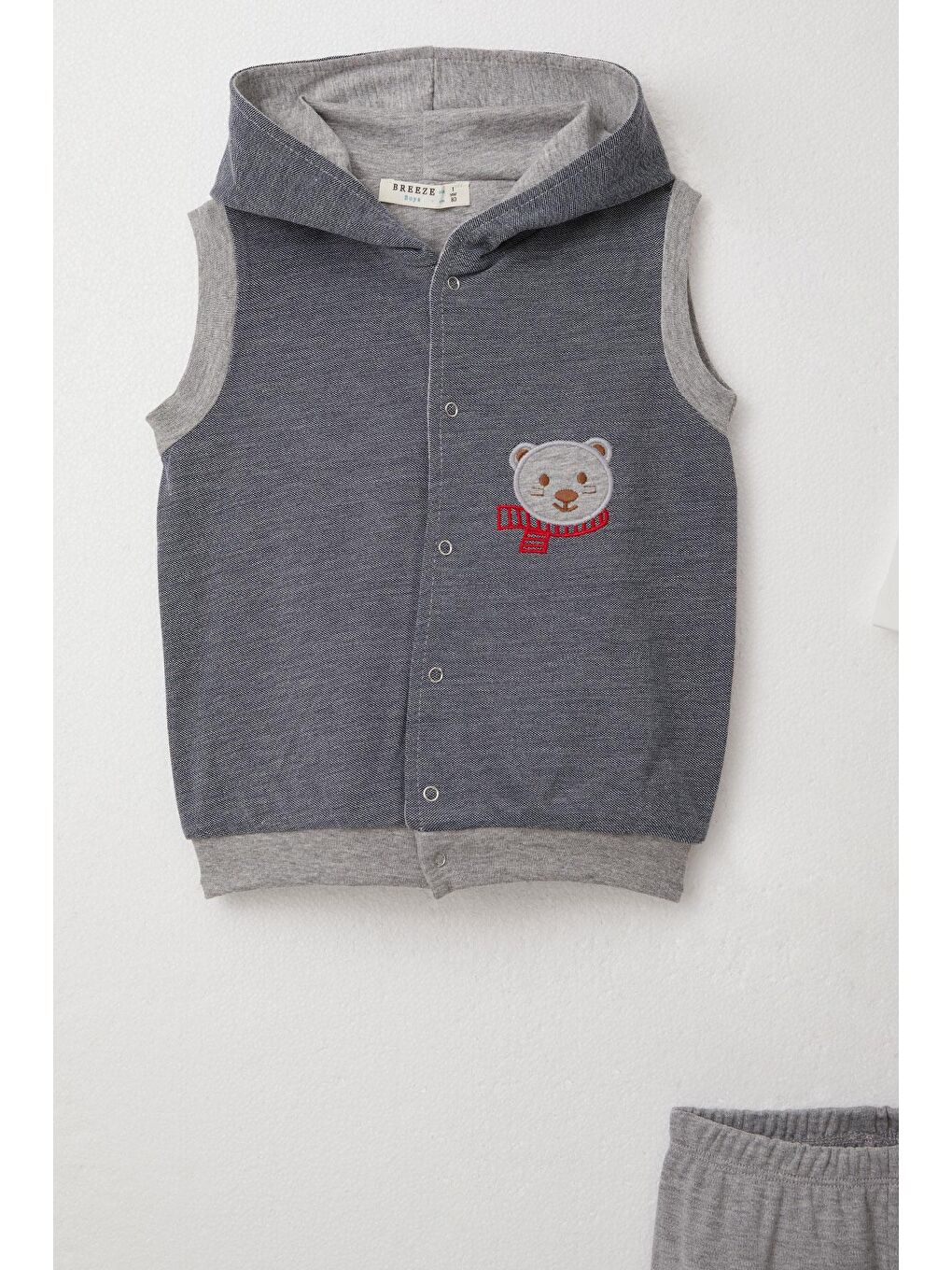 Erkek Bebek Zıbınlı 3 Lü Takım Sevimli Ayıcık Nakışlı Kapüşonlu Lacivert (4 Ay-1 Yaş)-3