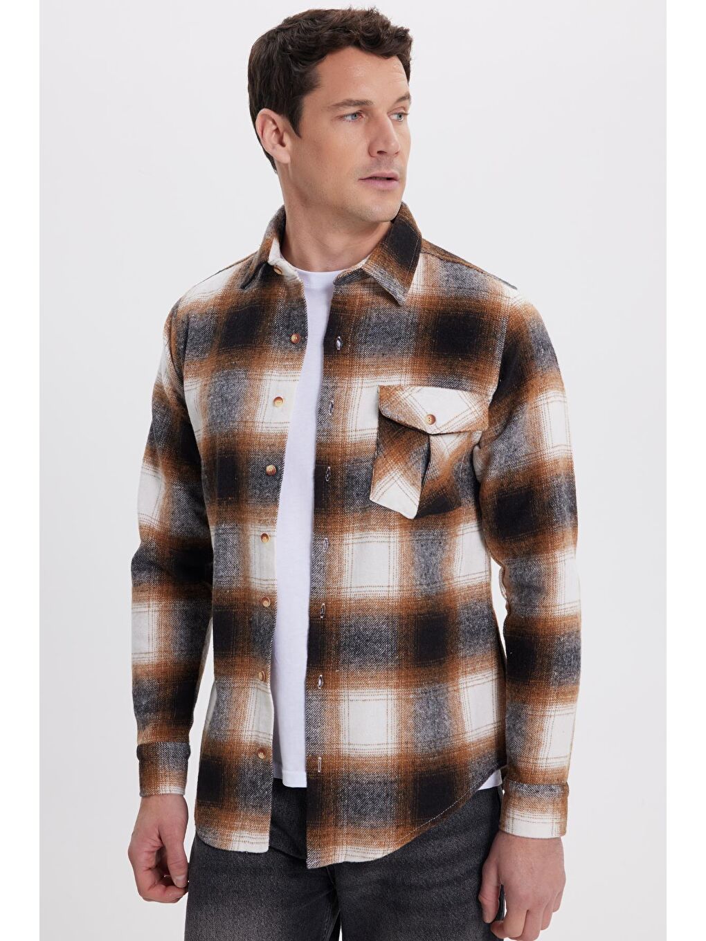 Karışık Erkek Slim Fit Dar Kesim Kareli Tek Cepli Oduncu Gömlek