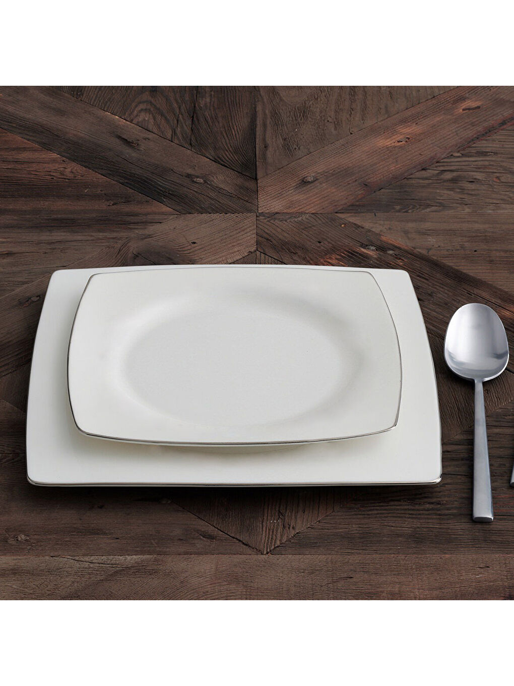 Ekru Caroline 85 Parça 12 Kişilik Kare Yemek Takımı Gümüş Yaldız 220-3