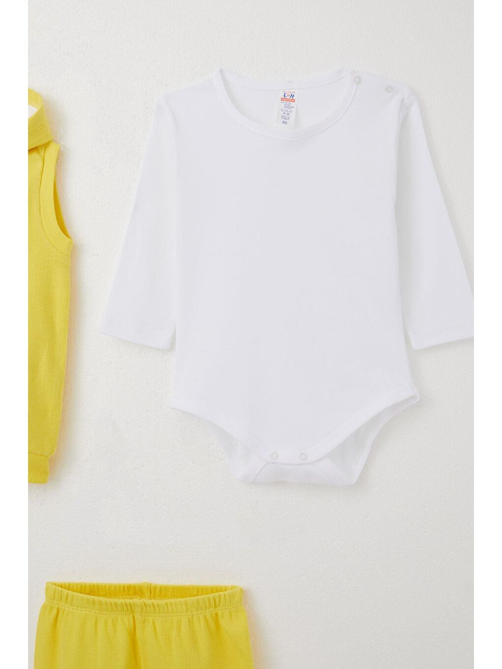 Erkek Bebek Zıbınlı 3 Lü Takım Sevimli Ayıcık Nakışlı Kapüşonlu Sarı (4 Ay-1 Yaş)-3