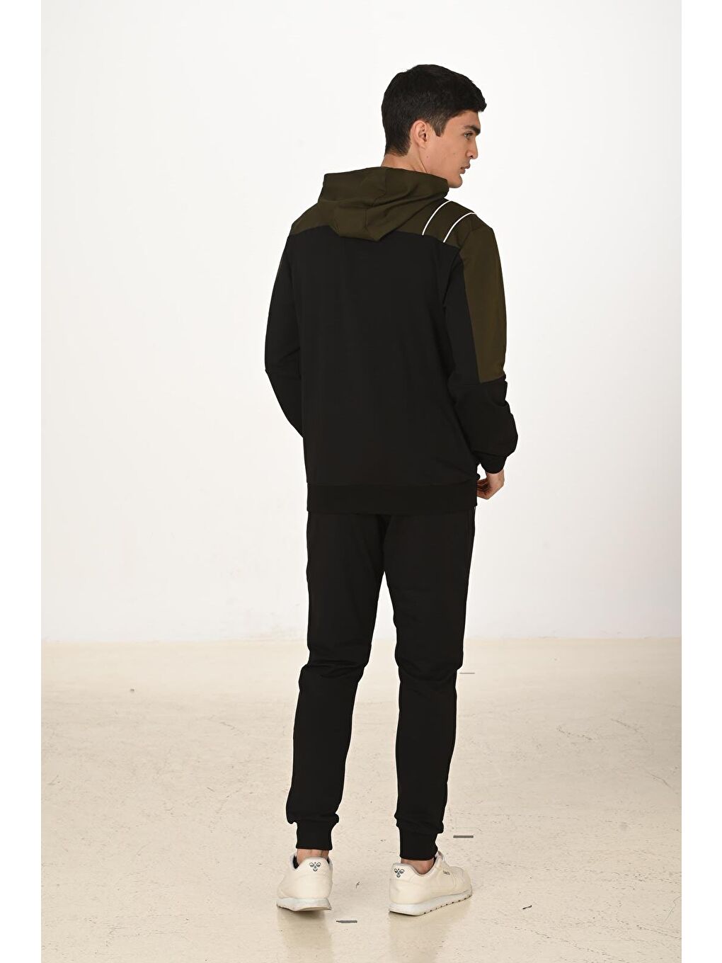 Erkek Pamuklu Tam Fermuarlı Kapüşonlu Eşofman Takımı Siyah 5282-S-7