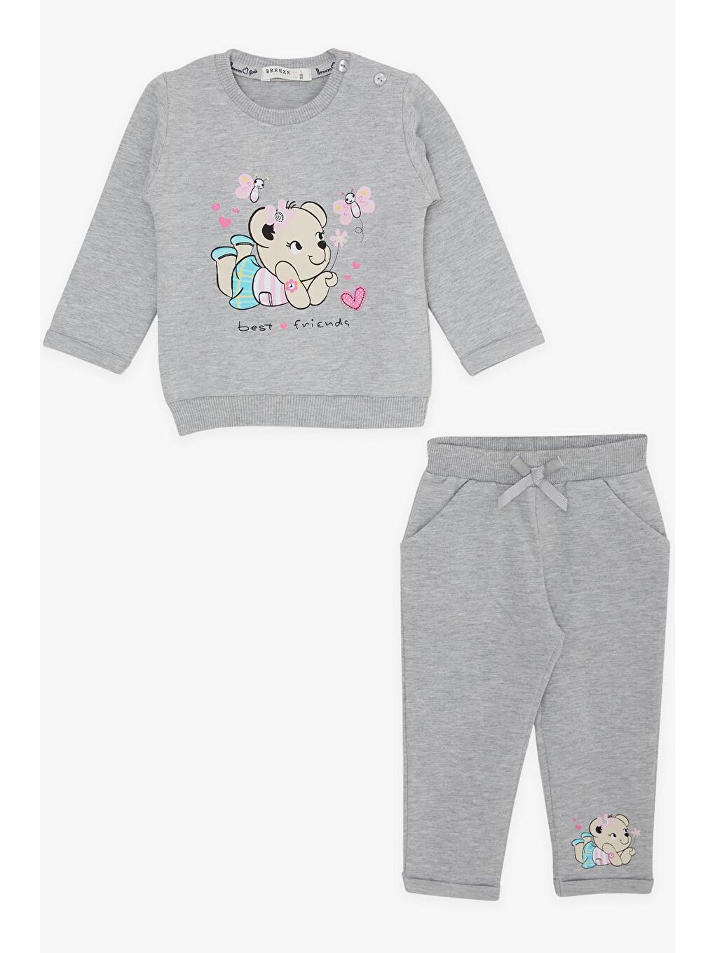 Kız Bebek Eşofman Takımı Sevimli Hayvancık Dostlar Açık Gri Melanj (4 Ay-1.5 Yaş)