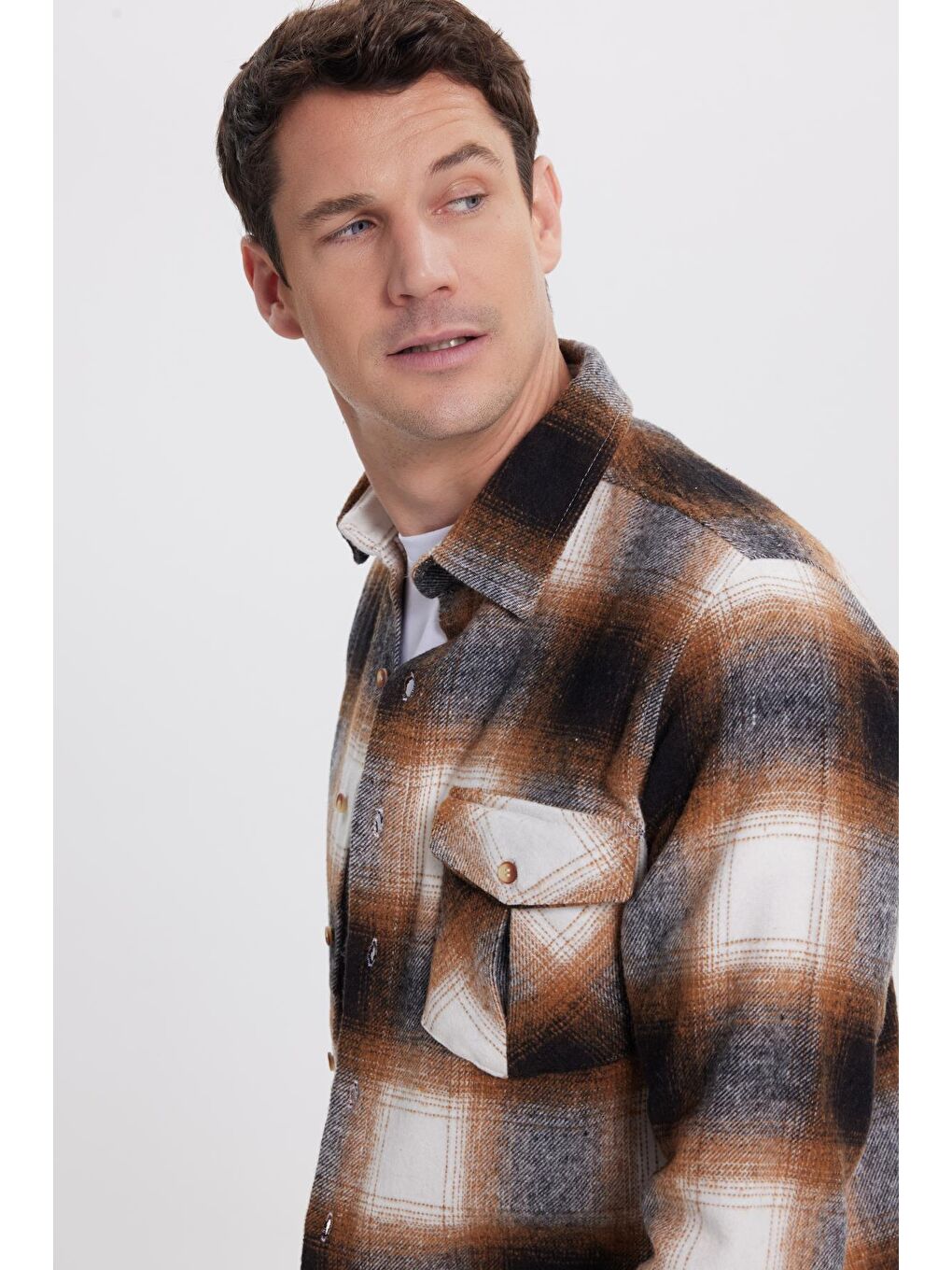 Karışık Erkek Slim Fit Dar Kesim Kareli Tek Cepli Oduncu Gömlek-1