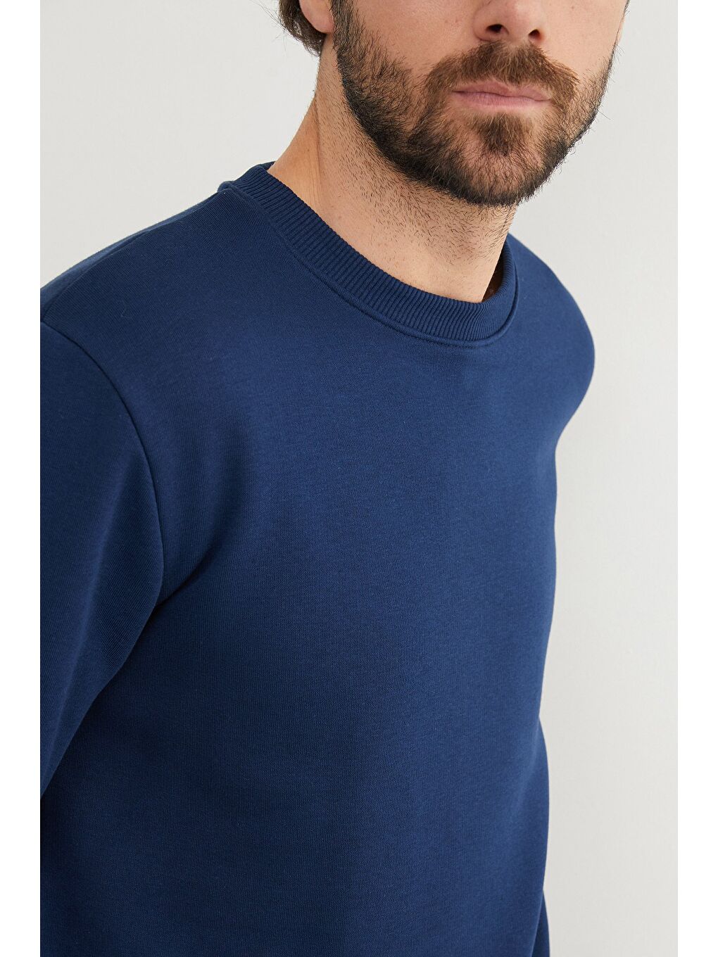 Lacivert 3 İplik Basic Bisiklet Yaka Sweatshirt-4