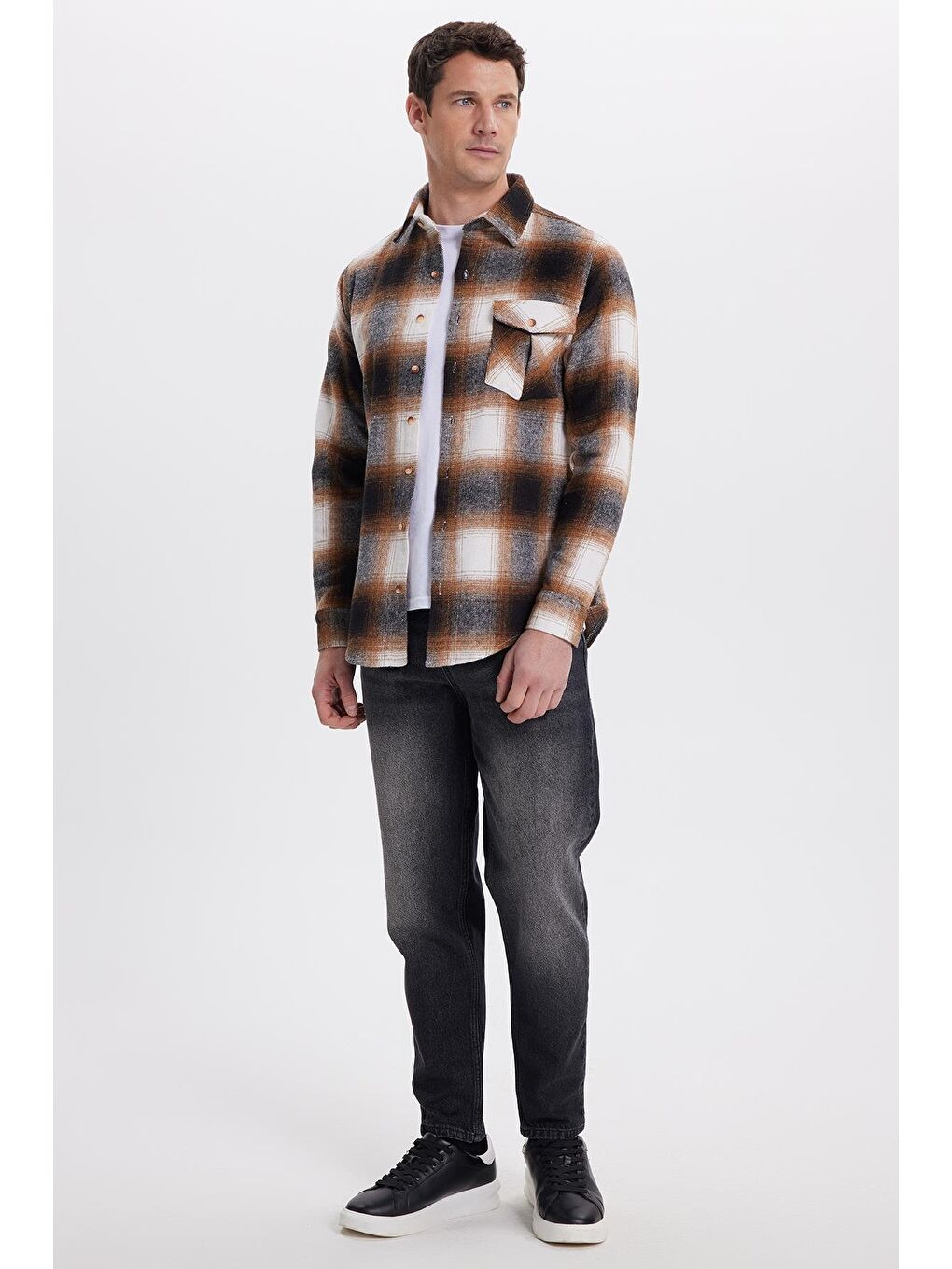 Karışık Erkek Slim Fit Dar Kesim Kareli Tek Cepli Oduncu Gömlek-3