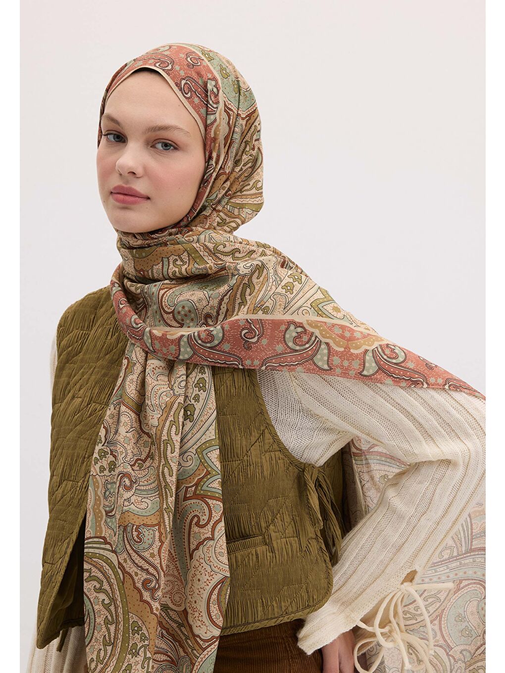 Turuncu Sıara Desen Şal Bakır