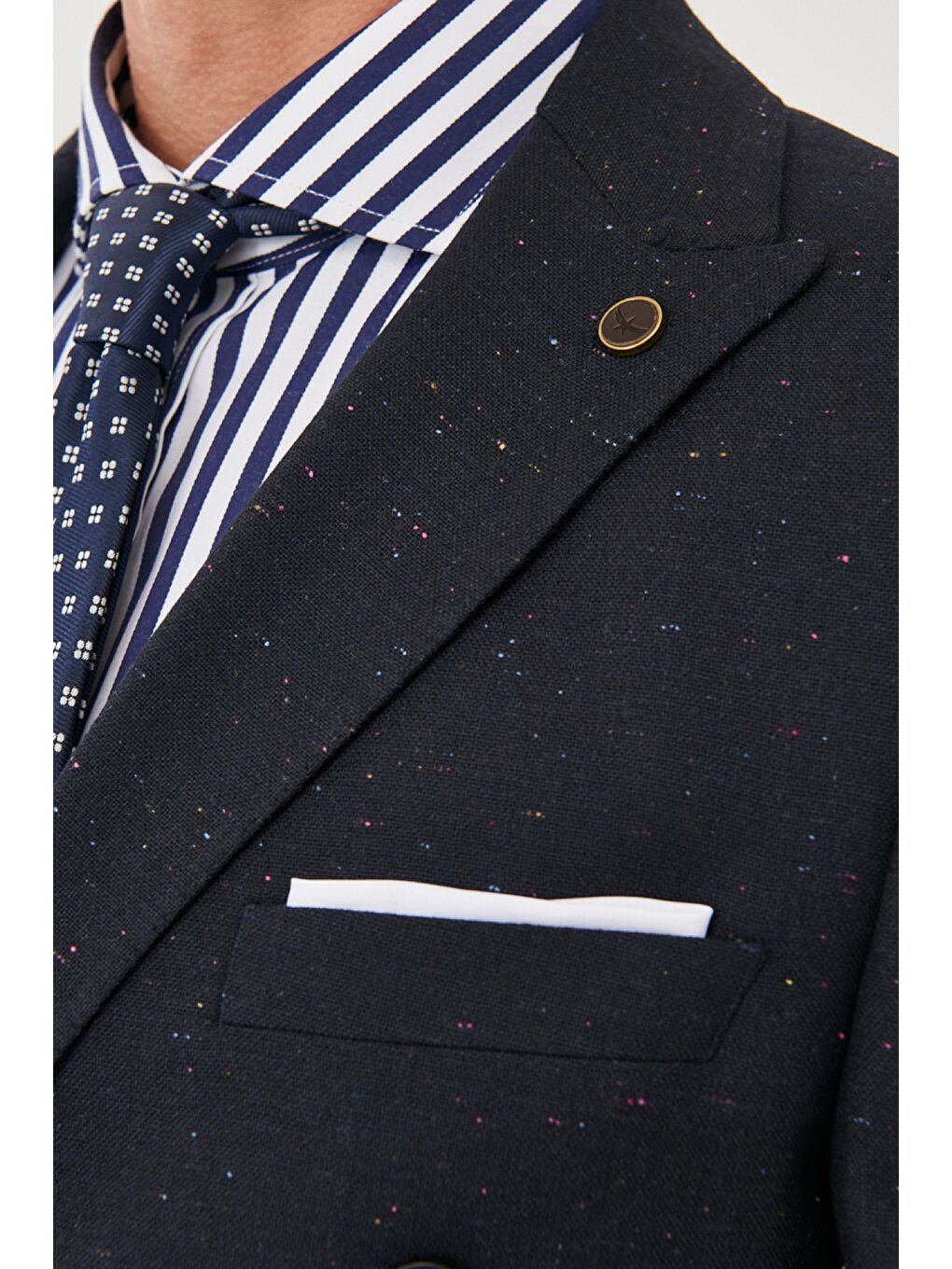 Erkek Lacivert Slim Fit Dar Kesim Kırlangıç Yaka Desenli Casual Ceket-4