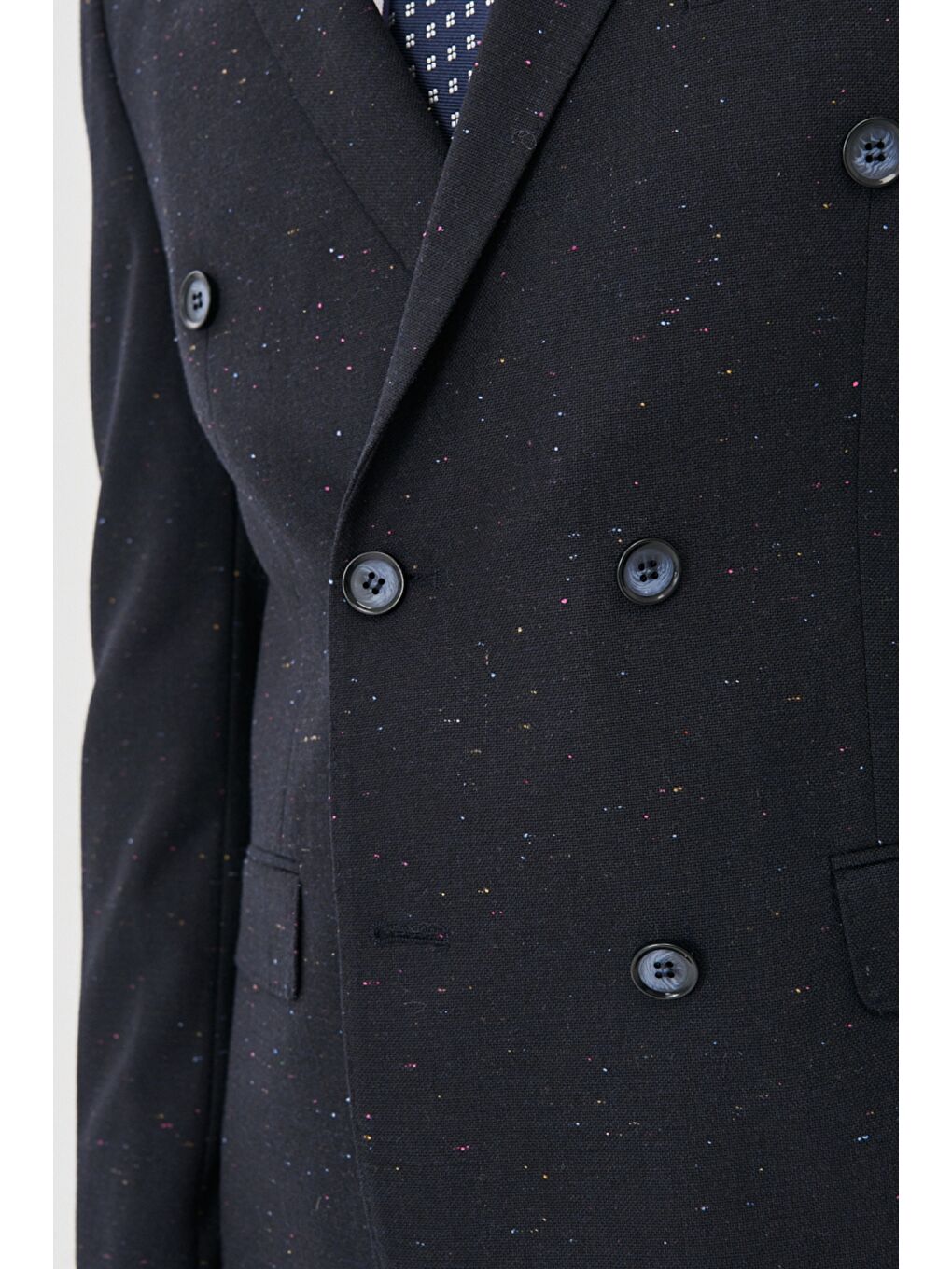 Erkek Lacivert Slim Fit Dar Kesim Kırlangıç Yaka Desenli Casual Ceket-5