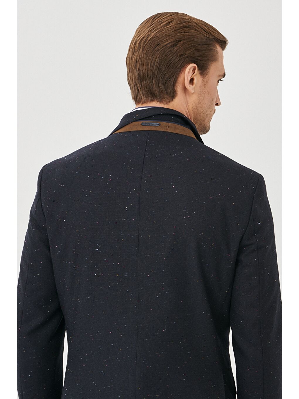 Erkek Lacivert Slim Fit Dar Kesim Kırlangıç Yaka Desenli Casual Ceket-7