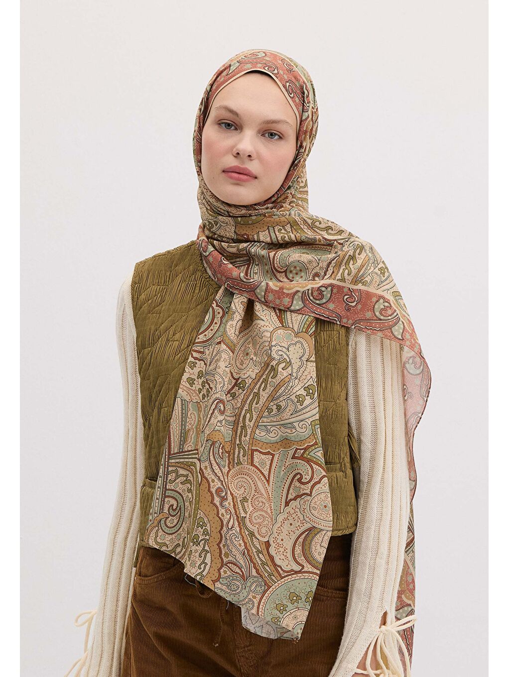 Turuncu Sıara Desen Şal Bakır-1